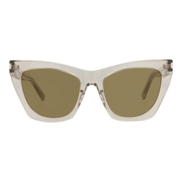 Saint Laurent Womens Cat Eye Beige Beige Brown Fashion Designer Eyewear - Picture 1 of 4